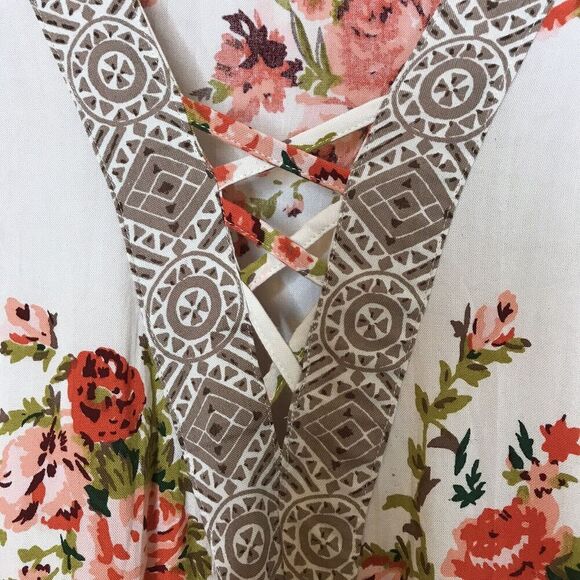 Angie Size S Tunic Top Pullover Tunic Boho Rayon Bell Sleeve Mixed Floral Hippie - Picture 3 of 8